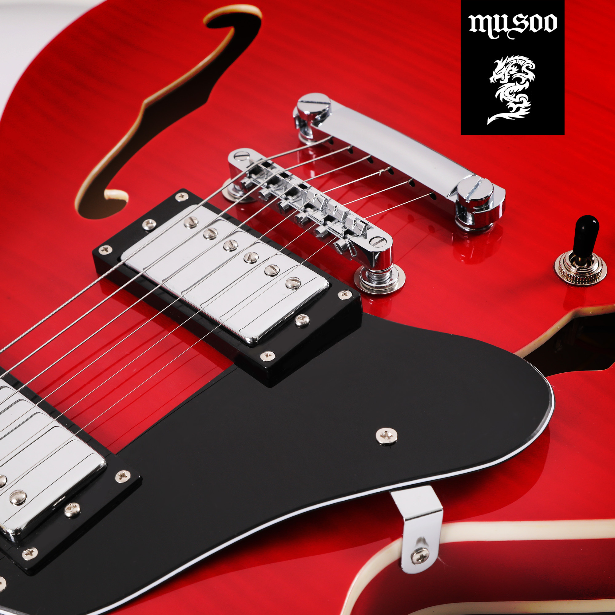 Musoo 335 style left hand Jazz Electric Guitar Flame Maple top Semi Hollow Body Chrome Hardware(EJ02)