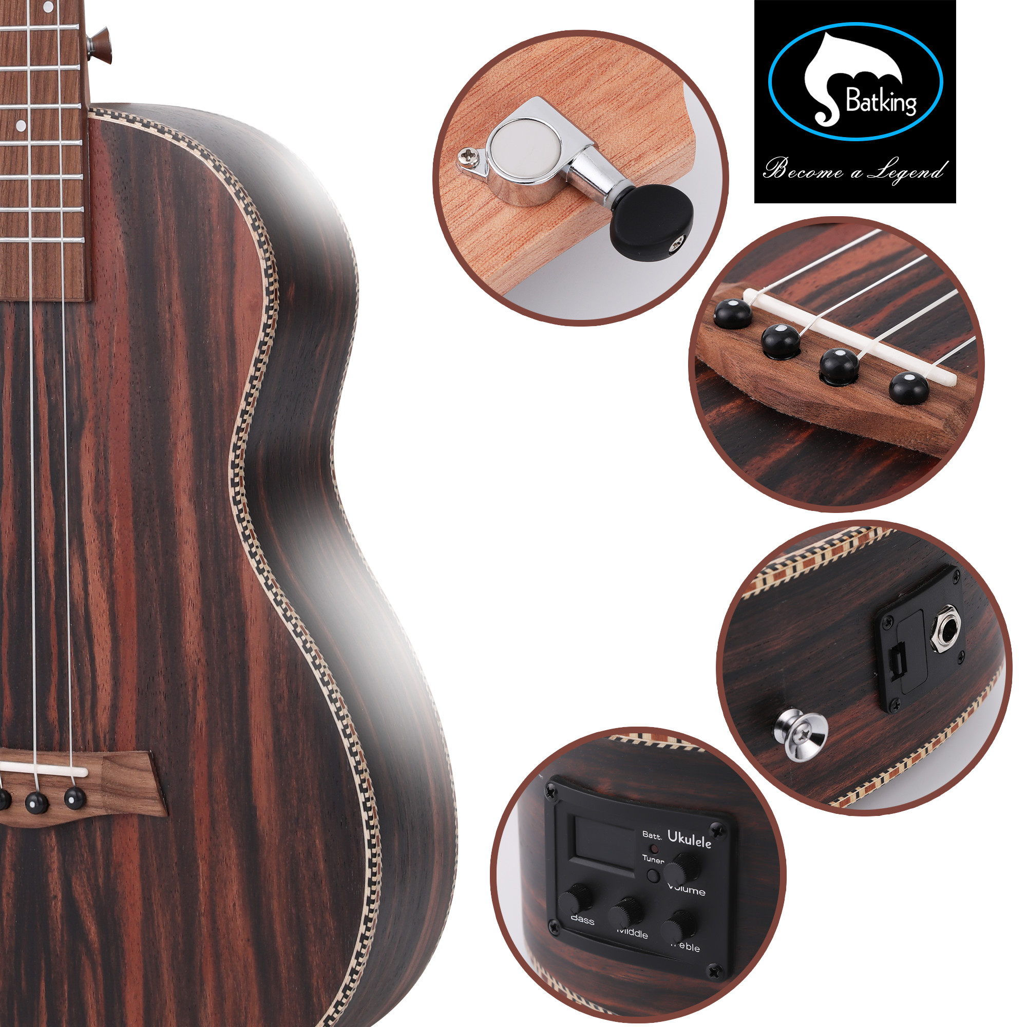 26 Inch All Blackwood Tenor Acoustic Electric Ukulele With Truss Rod With EQ with Gig Bag Strap Nylon String Electric Tuner Pick shaker(U4)