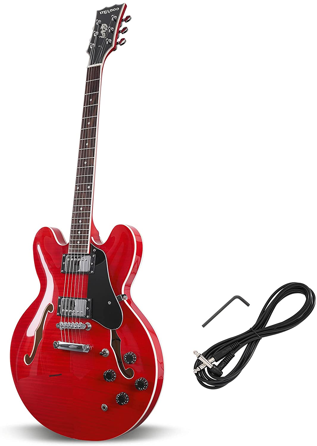 Musoo 335 style Jazz Electric Guitar Flame Maple top Semi Hollow Body Chromed Hardware(EJ03)