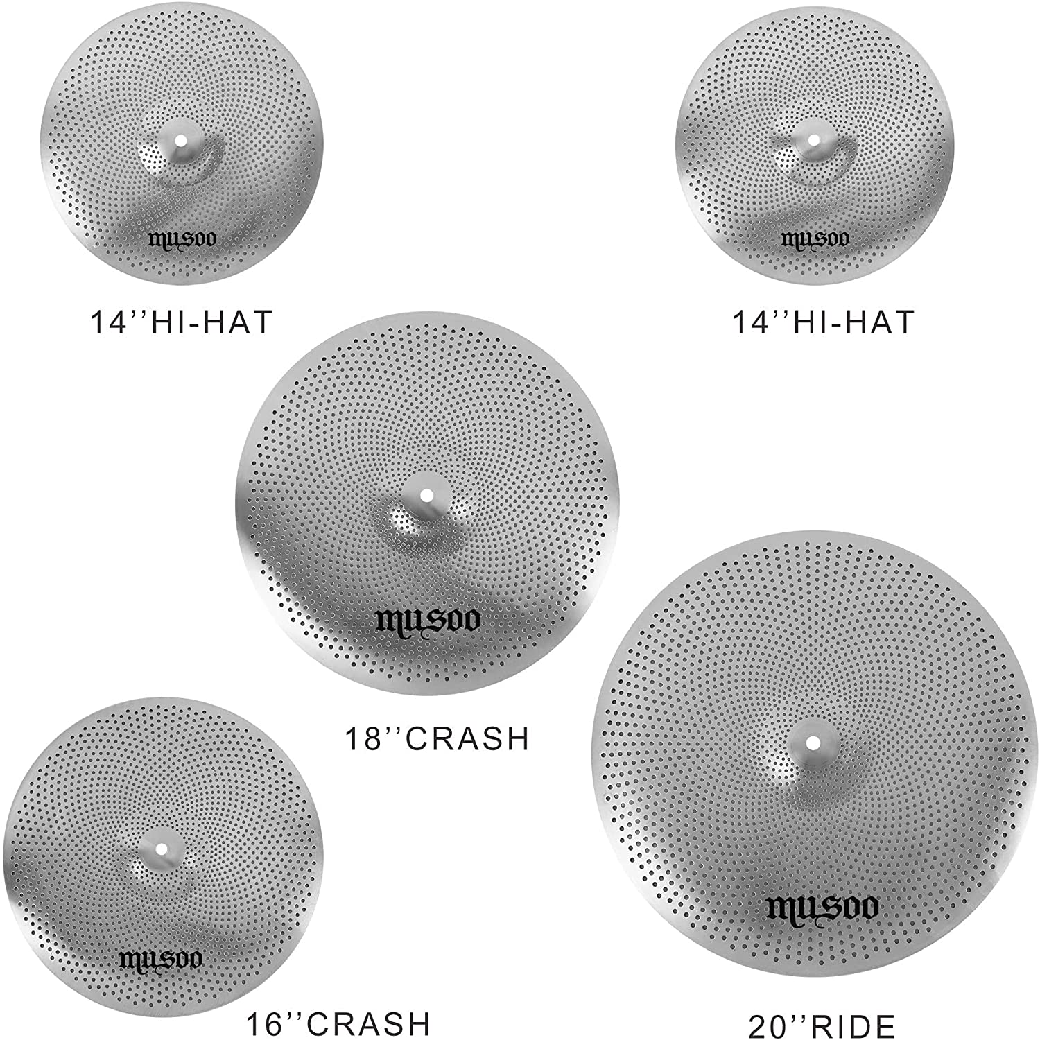 Musoo Low Volume Quiet Cymbals Set of 5 pcs for Practice CY01