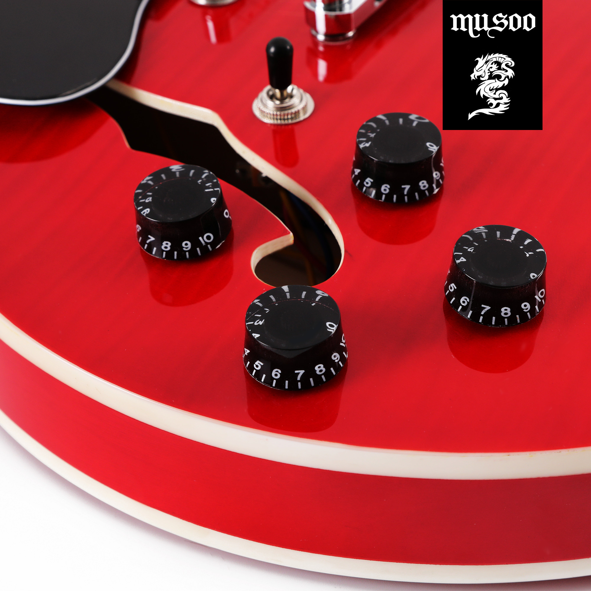 Musoo 335 style left hand Jazz Electric Guitar Flame Maple top Semi Hollow Body Chrome Hardware(EJ02)