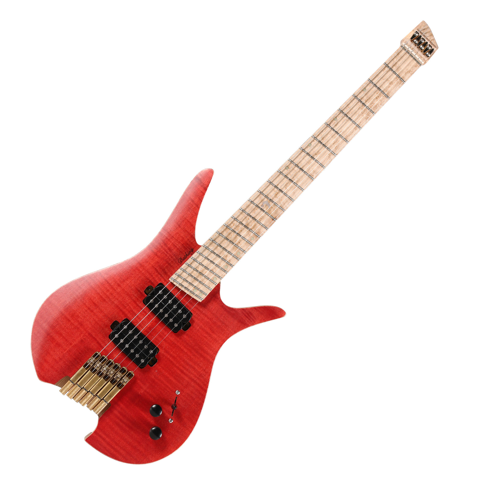 Batking 6 String Fanned Fret Headless Electric Travel Guitar with Multiscale Birdeyes Fingerboard Of Luminous Inlay(HF14)