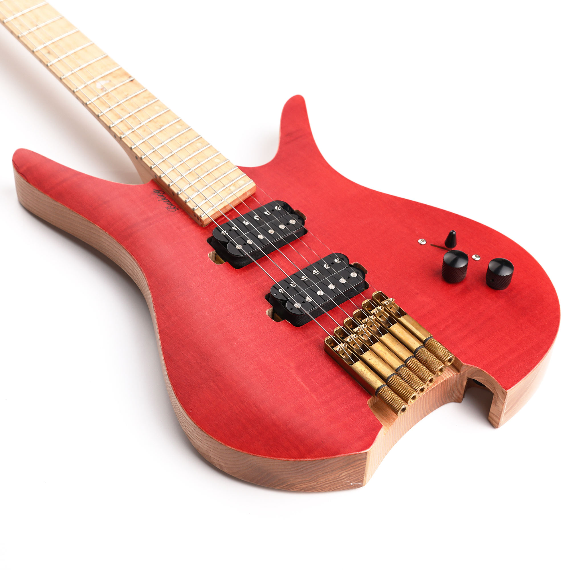 Batking 6 String Fanned Fret Headless Electric Travel Guitar with Multiscale Birdeyes Fingerboard Of Luminous Inlay(HF14)