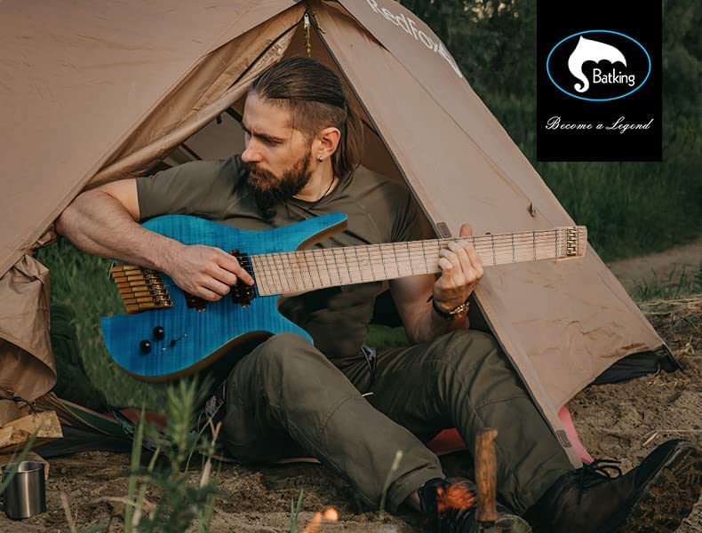 Batking 8 String Fanned Fret Headless Electric Travel Guitar with Multiscale Birdeyes Fingerboard Of Luminous Inlay(HF12)