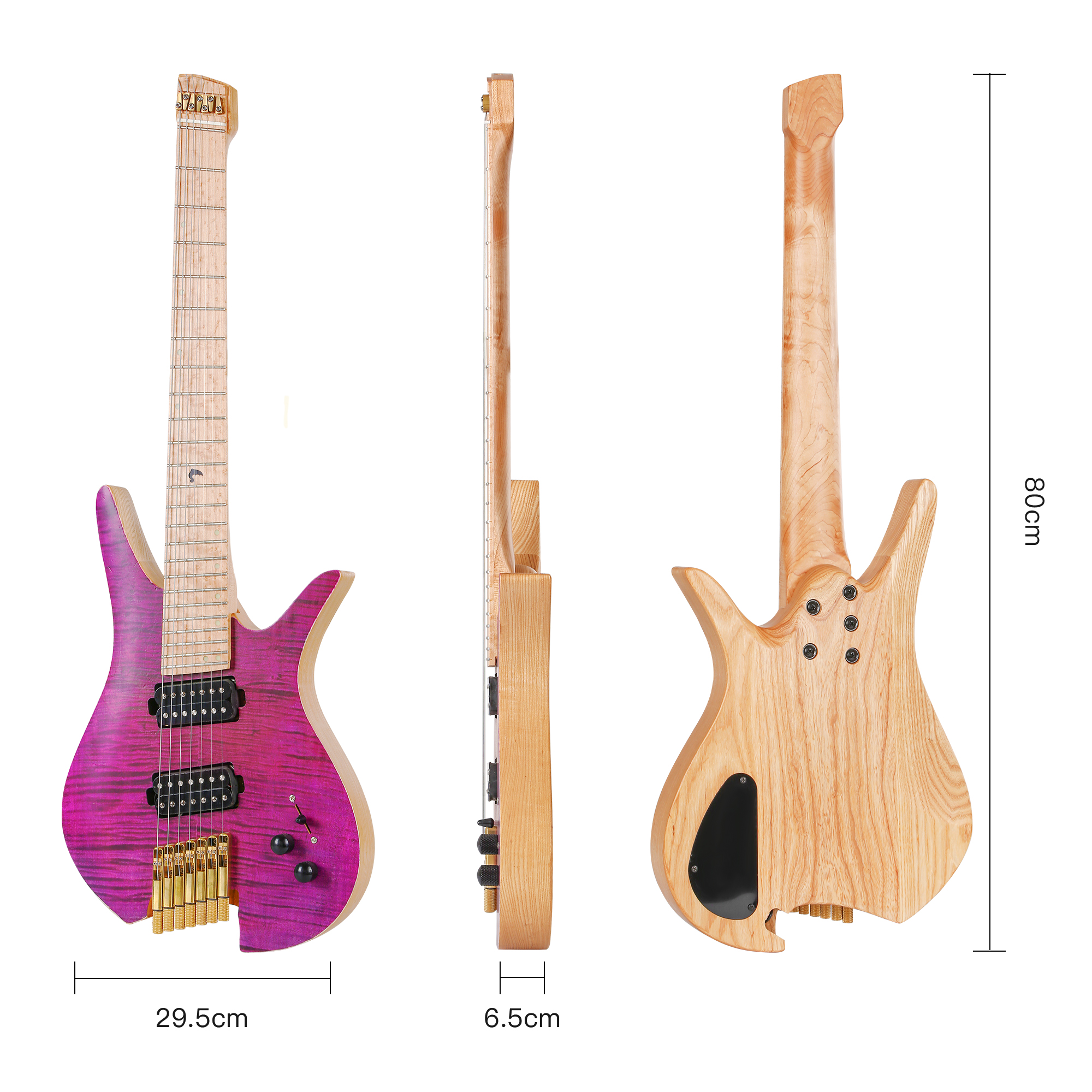 Batking 7 String Fanned Fret Headless Electric Travel Guitar with Multiscale Birdeyes Fingerboard Of Luminous Inlay(HF10)