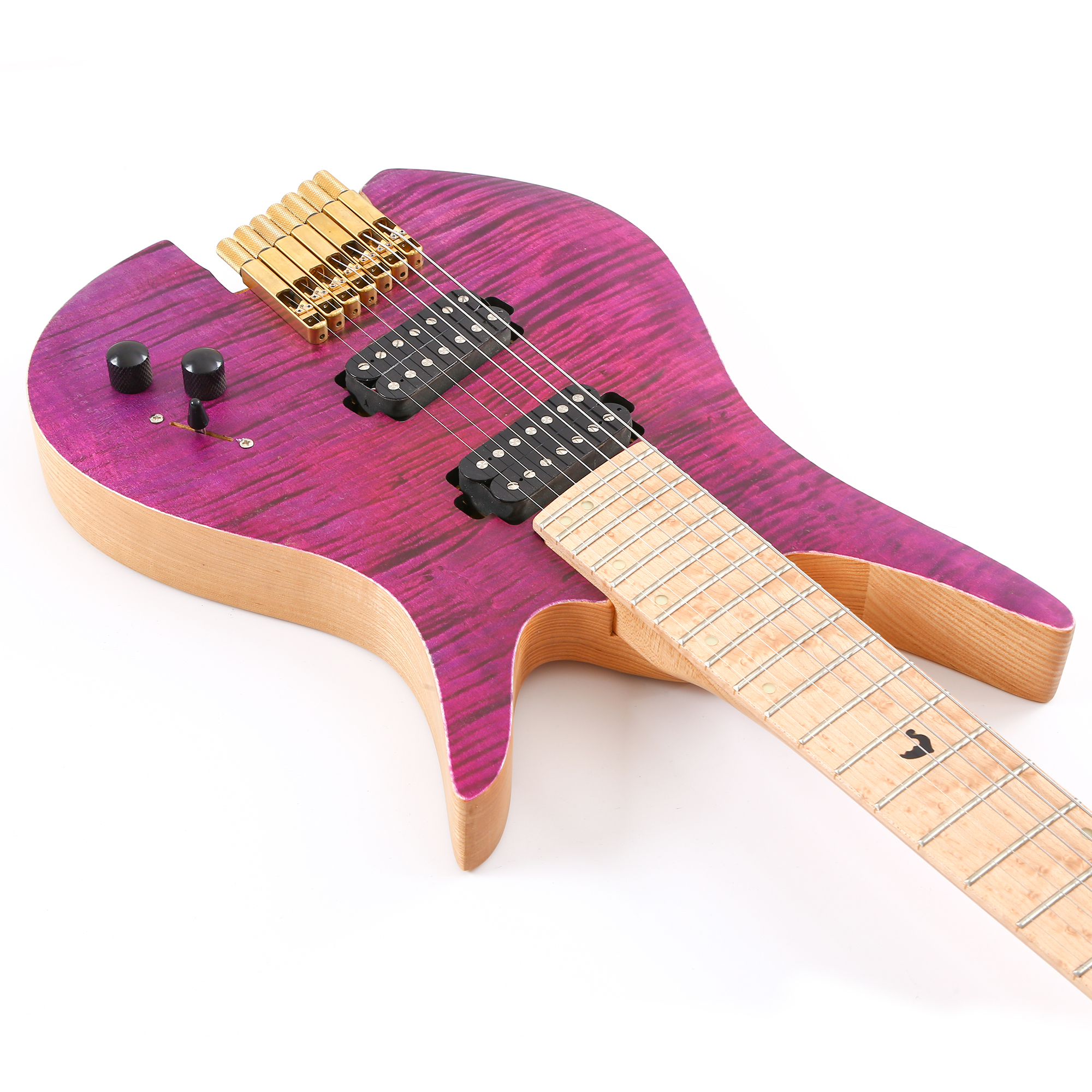 Batking 7 String Fanned Fret Headless Electric Travel Guitar with Multiscale Birdeyes Fingerboard Of Luminous Inlay(HF10)