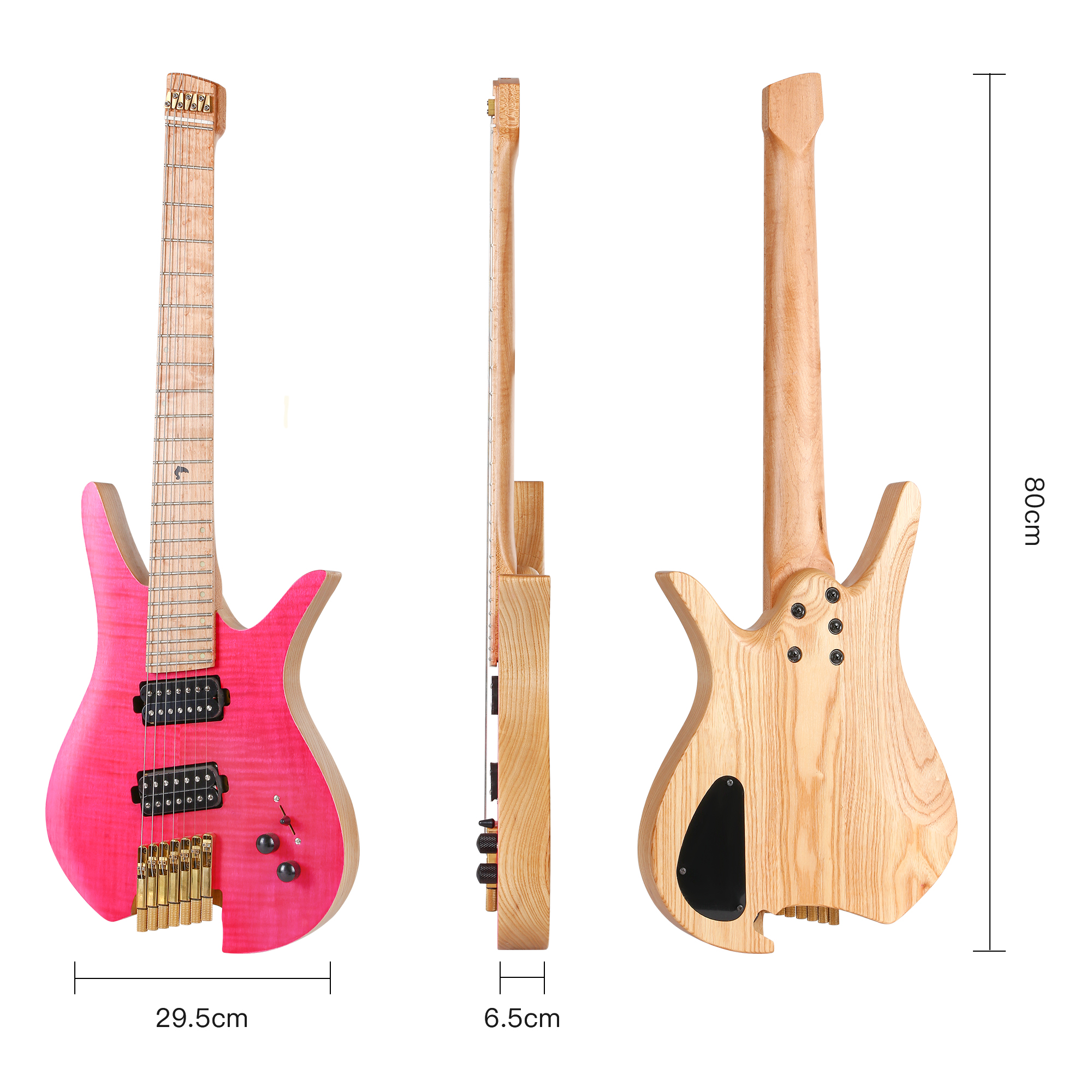 Batking 7 String Fanned Fret Headless Electric Travel Guitar with Multiscale Birdeyes Fingerboard Of Luminous Inlay(HF 09)