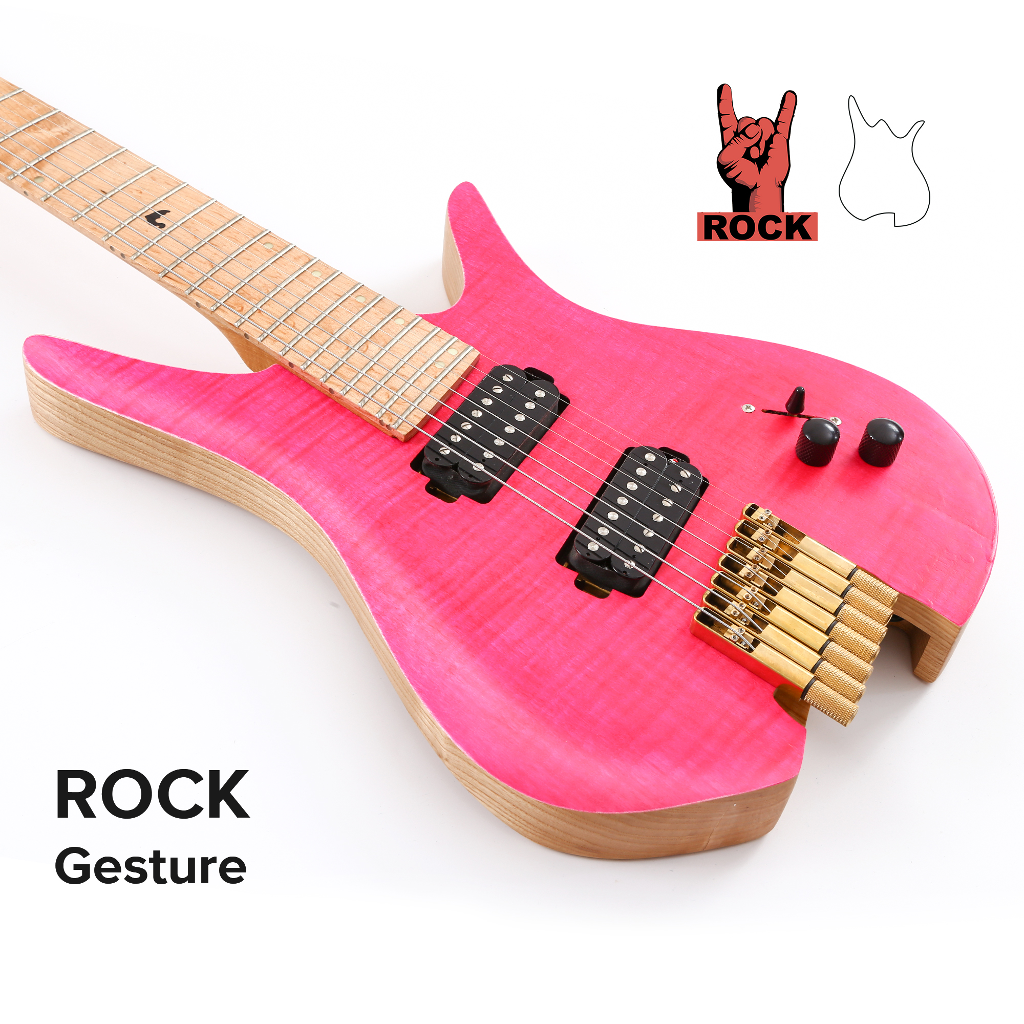 Batking 7 String Fanned Fret Headless Electric Travel Guitar with Multiscale Birdeyes Fingerboard Of Luminous Inlay(HF 09)