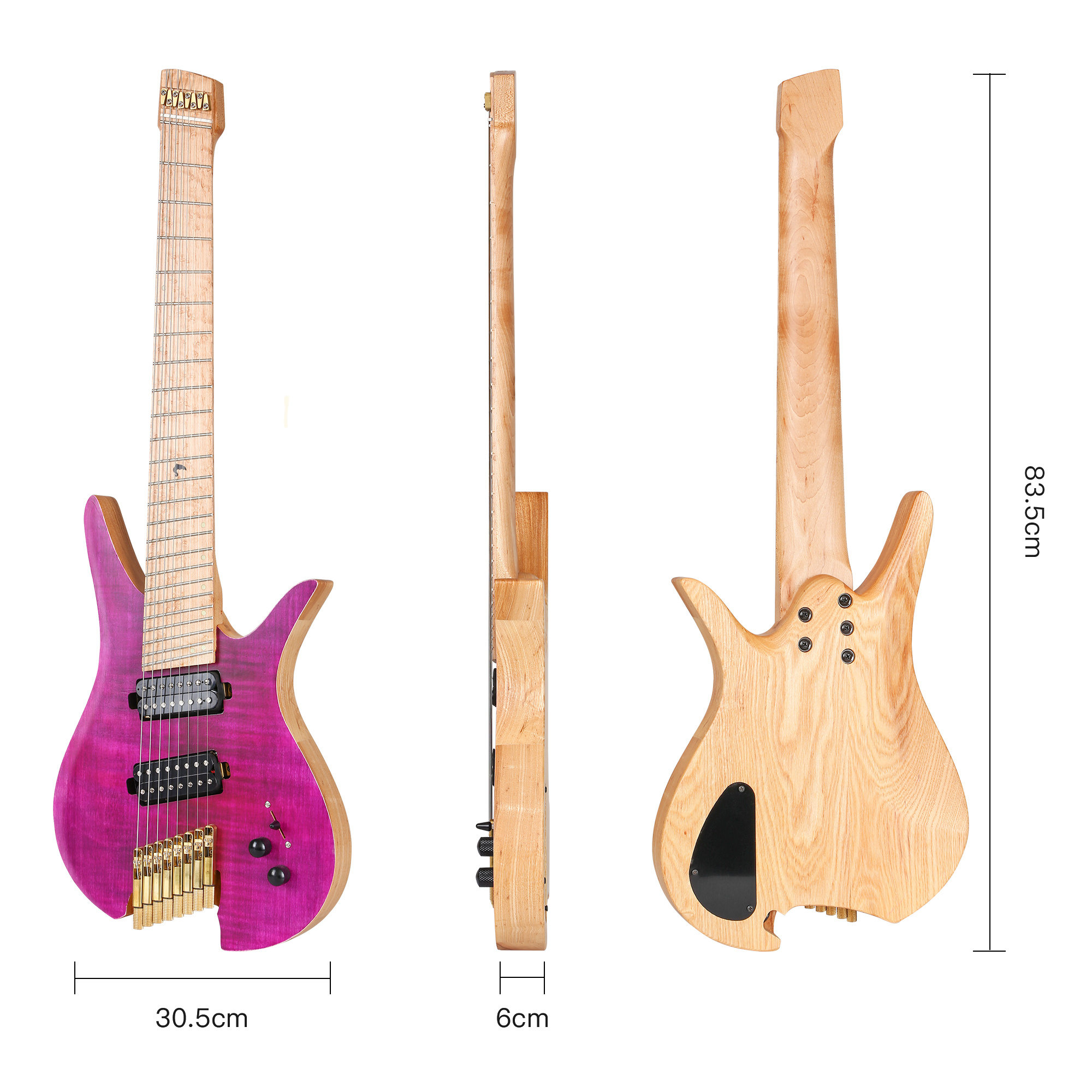 Batking 8 String Fanned Fret Headless Electric Travel Guitar with Multiscale Birdeyes Fingerboard Of Luminous Inlay HF15