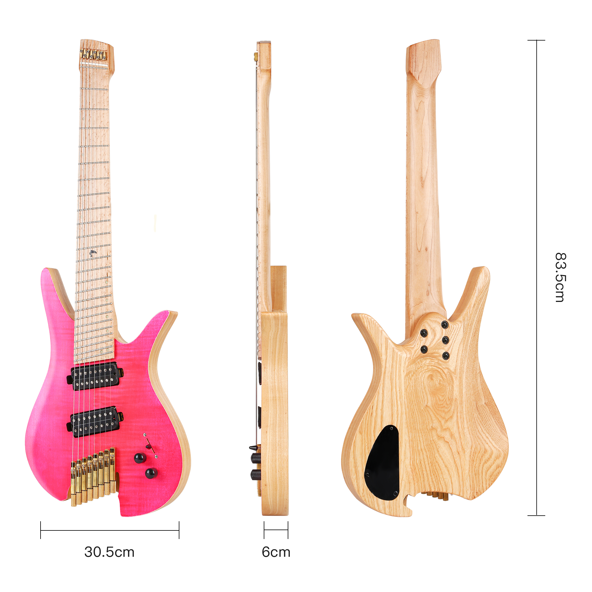 Batking  8 String  Fanned Fret Headless Electric Travel Guitar with Multiscale Birdeyes Fingerboard  Of Luminous Inlay(HF07)