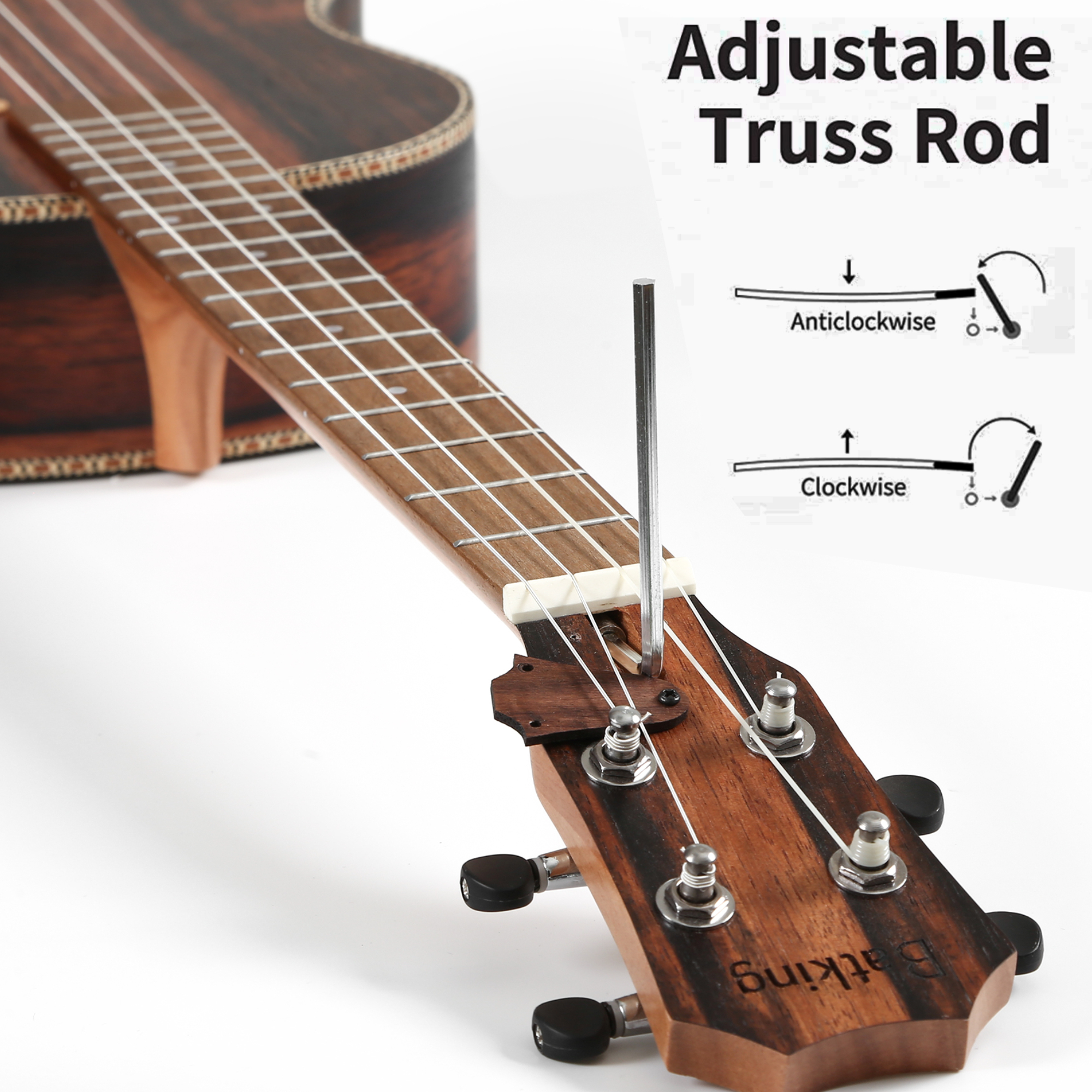 Batking Tenor Ukulele for Left Hand 26 Inch All Blackwood Acoustic Electirc Ukelele Kit with Truss Rod with EQ with Gig Bag(U4L)