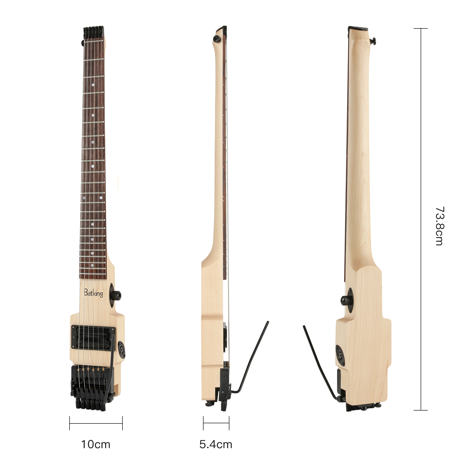 Travel Electric Guitar Headless 6 String Guitar One piece Canada maple neck through body design Double Locking Tremolo(TGH 02)