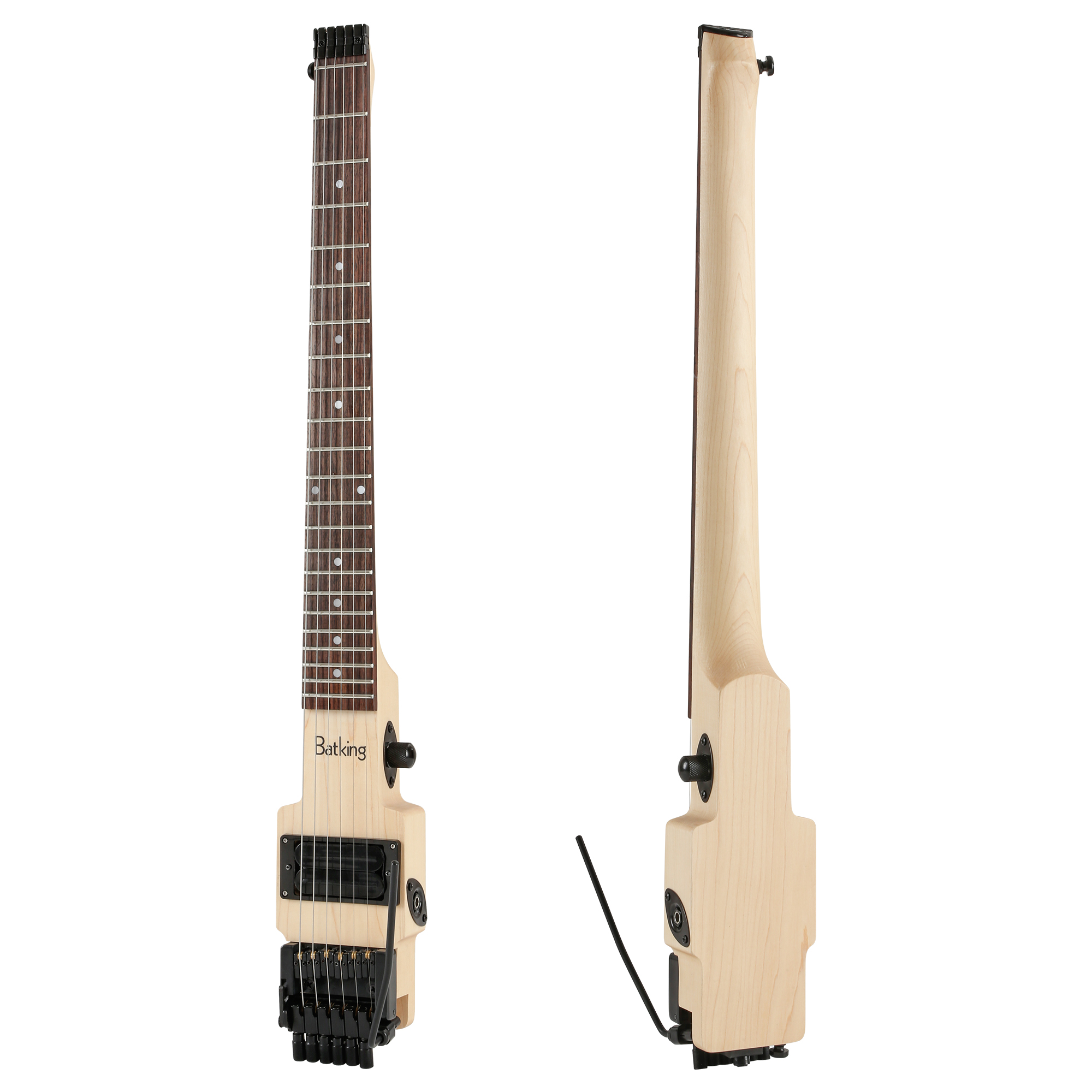 Travel Electric Guitar Headless 6 String Guitar One piece Canada maple neck through body design Double Locking Tremolo(TGH 02)