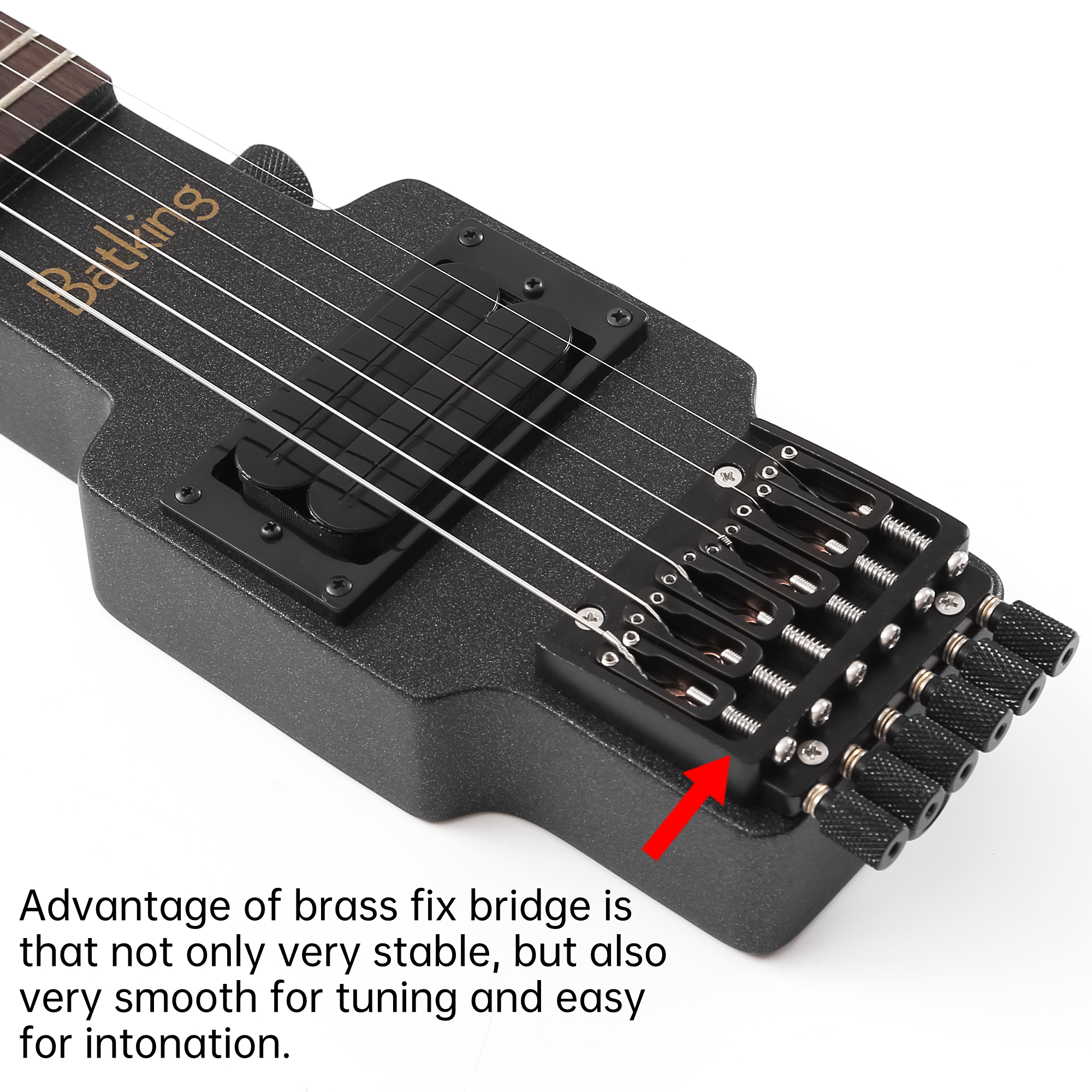 Travel Guitar Electric Headless Guitar 6 Strings One piece Canada Maple Neck Through Body Design Brass Fix Bridge with Gigbag(TGH 03)