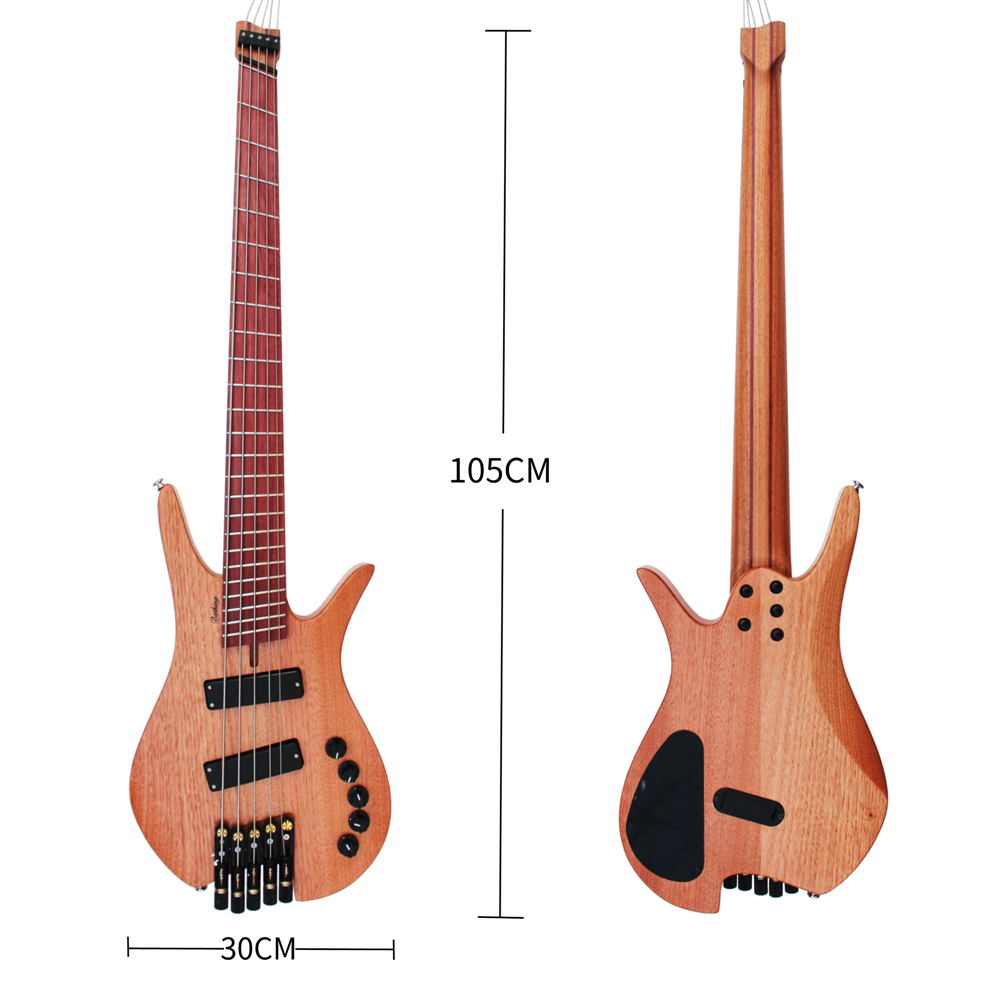 Travel Electric Bass Guitar Headless 5 String Fanned Fret Electric Bass
