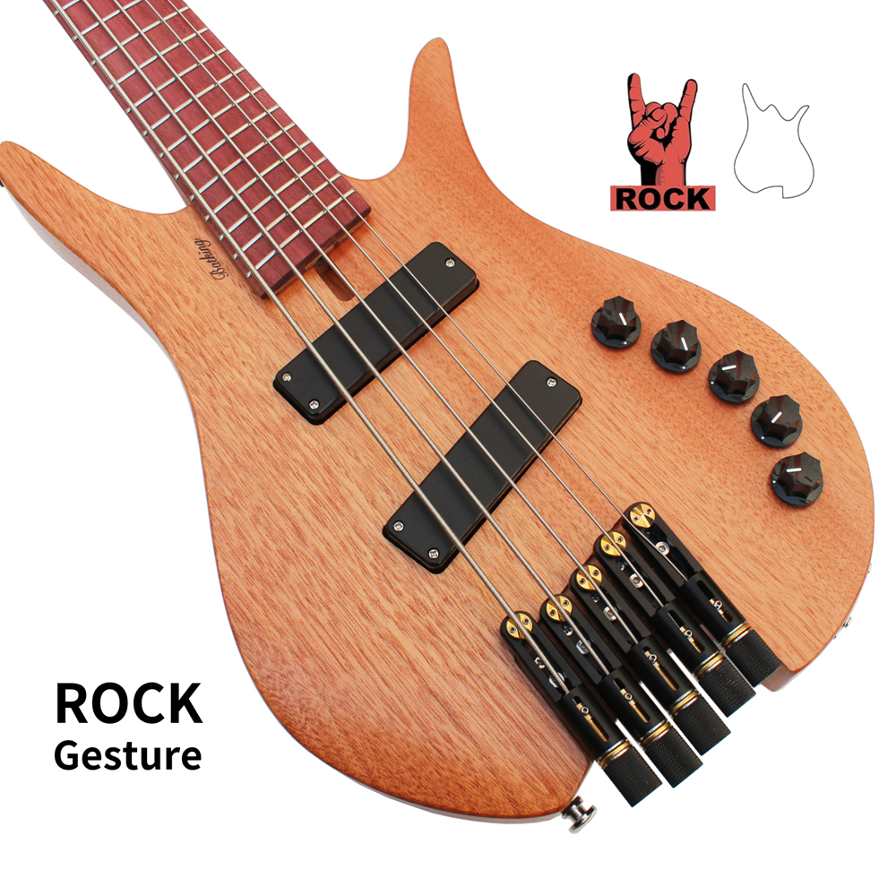 Travel Electric Bass Guitar Headless 5 String Fanned Fret Electric Bass