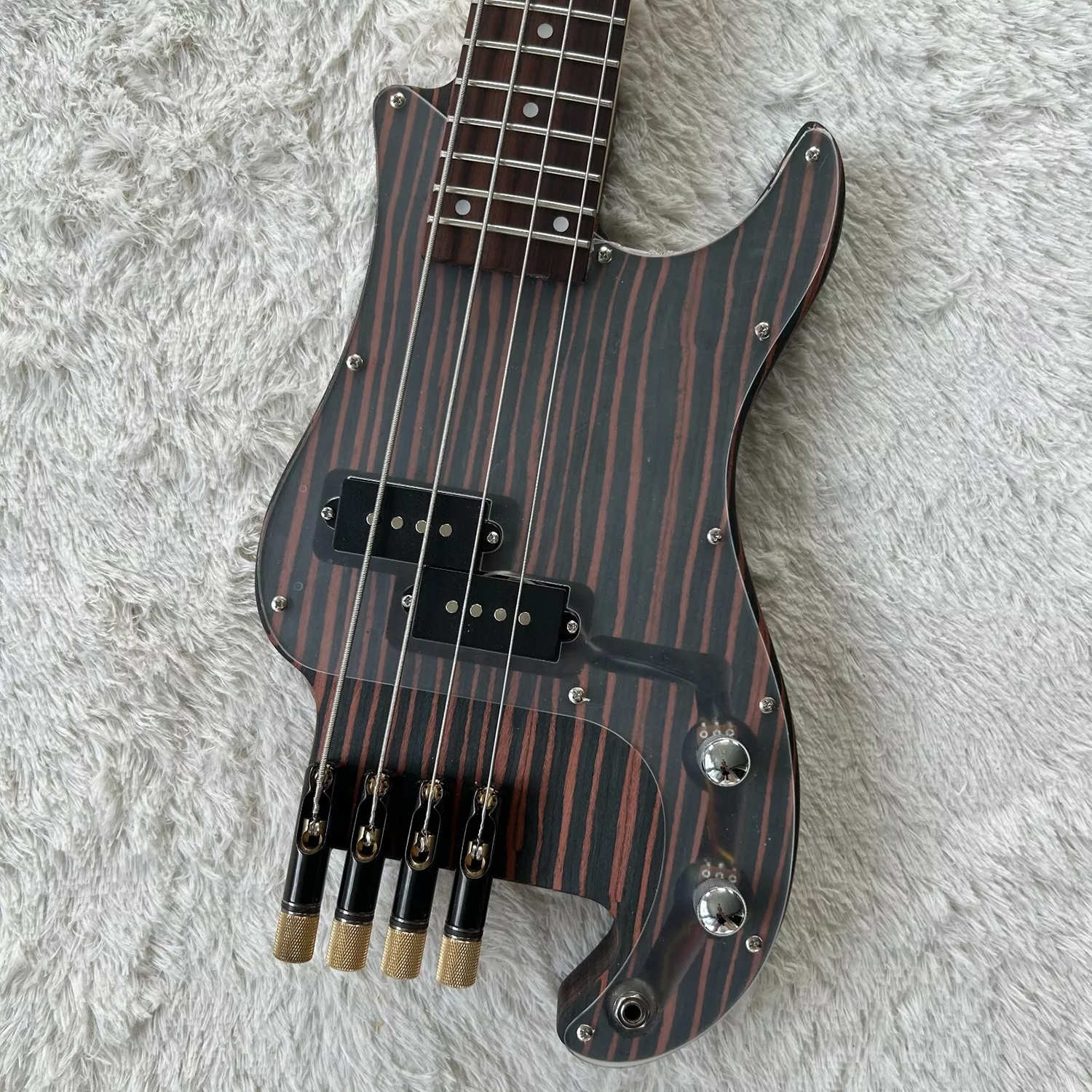 Electric Bass Headless Bass Zebra Wood Body 4 String Bass
