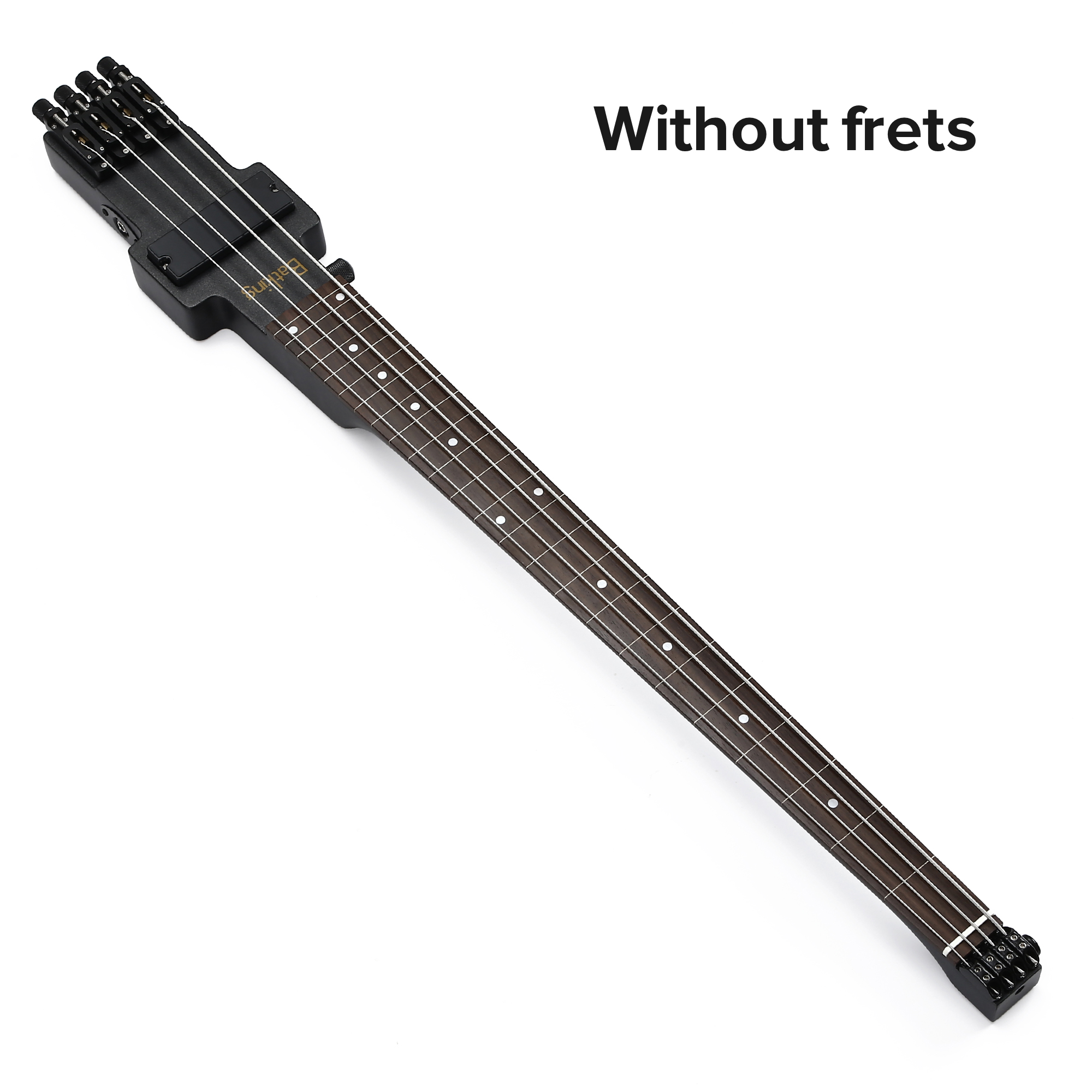 Travel Bass Guitar Electric Headless Bass 4 Strings Fretless Electric Bass with Gigbag Wire Truss Road in Black(TBH04)