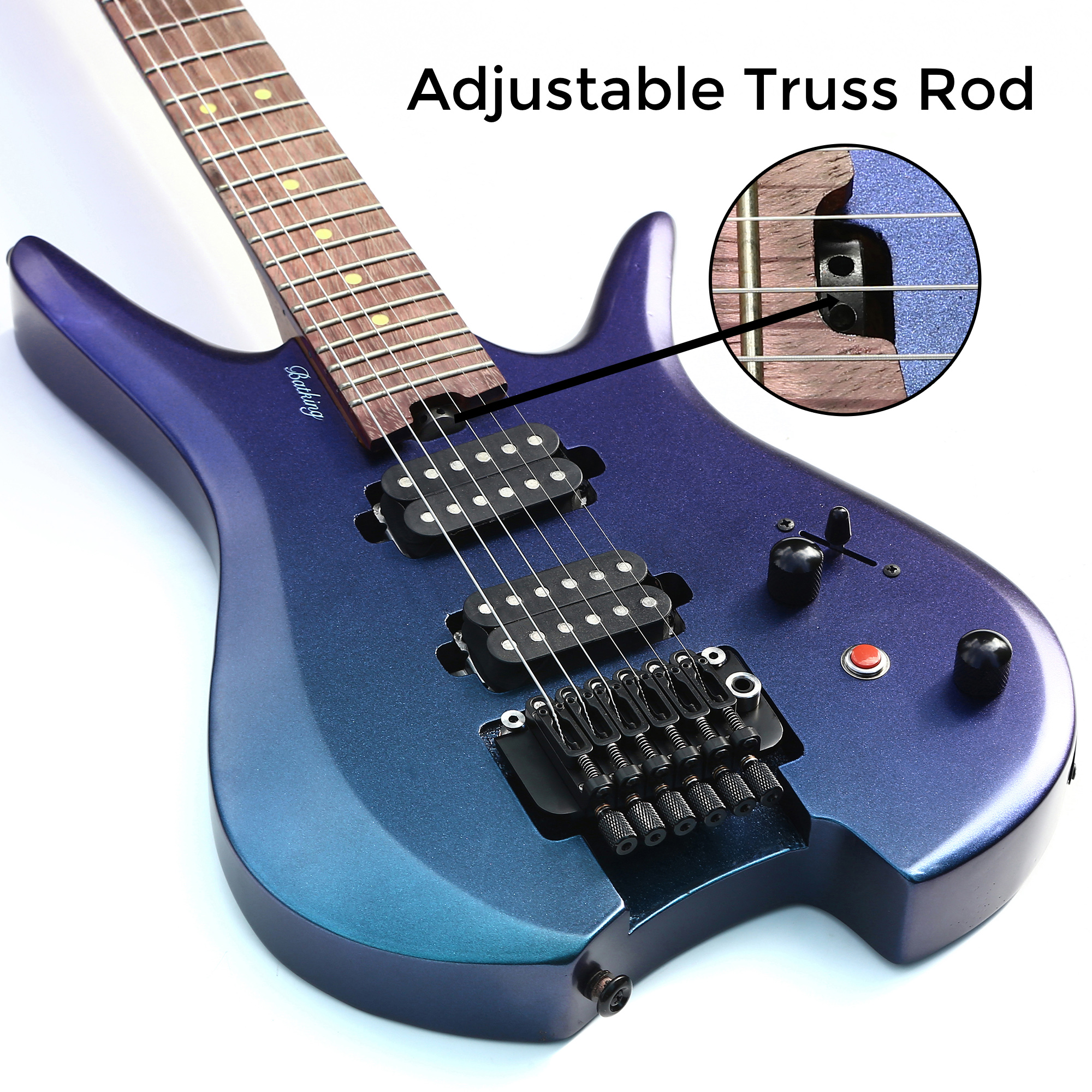 Electric Travel Headless Guitar 6 String Double Locking Tremolo Chameleon Finish with Gigbag(TCH02)