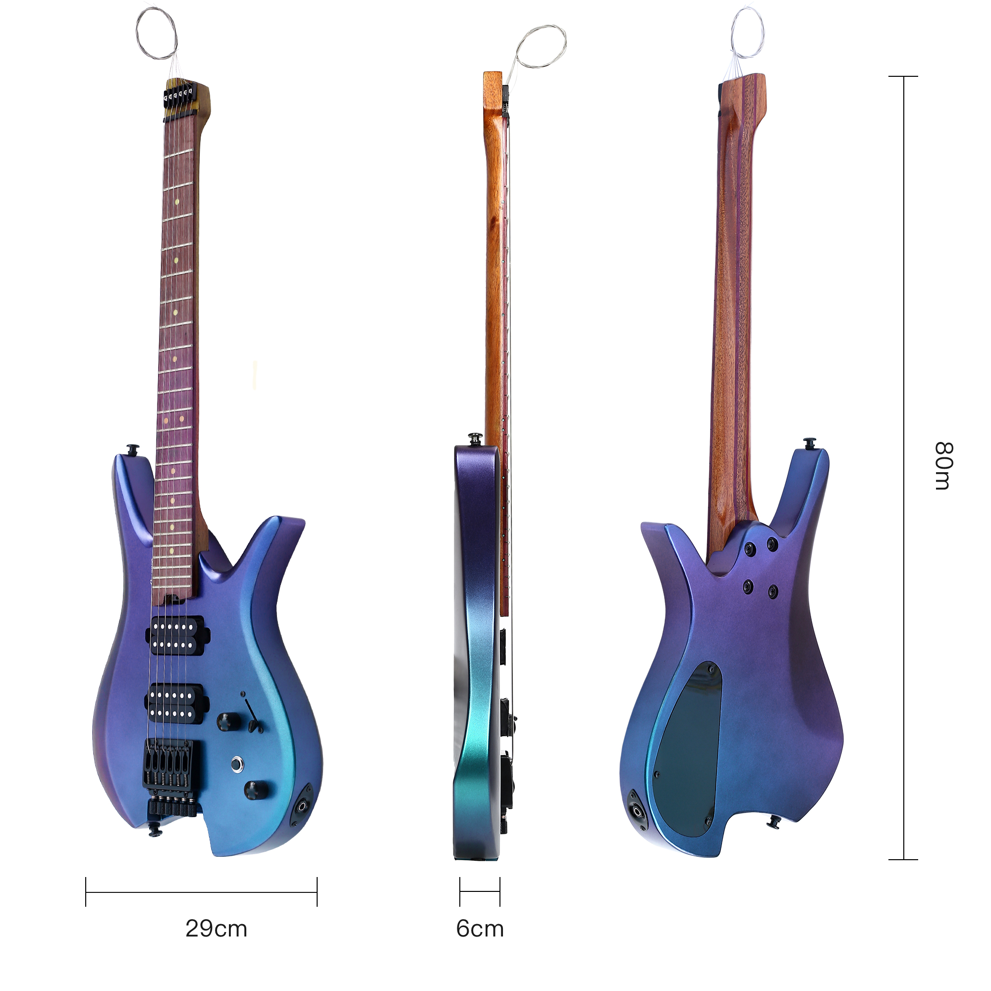 Electric Travel Headless Guitar 6 String Fix bridge Chameleon Finish with Gigbag(TCH01)