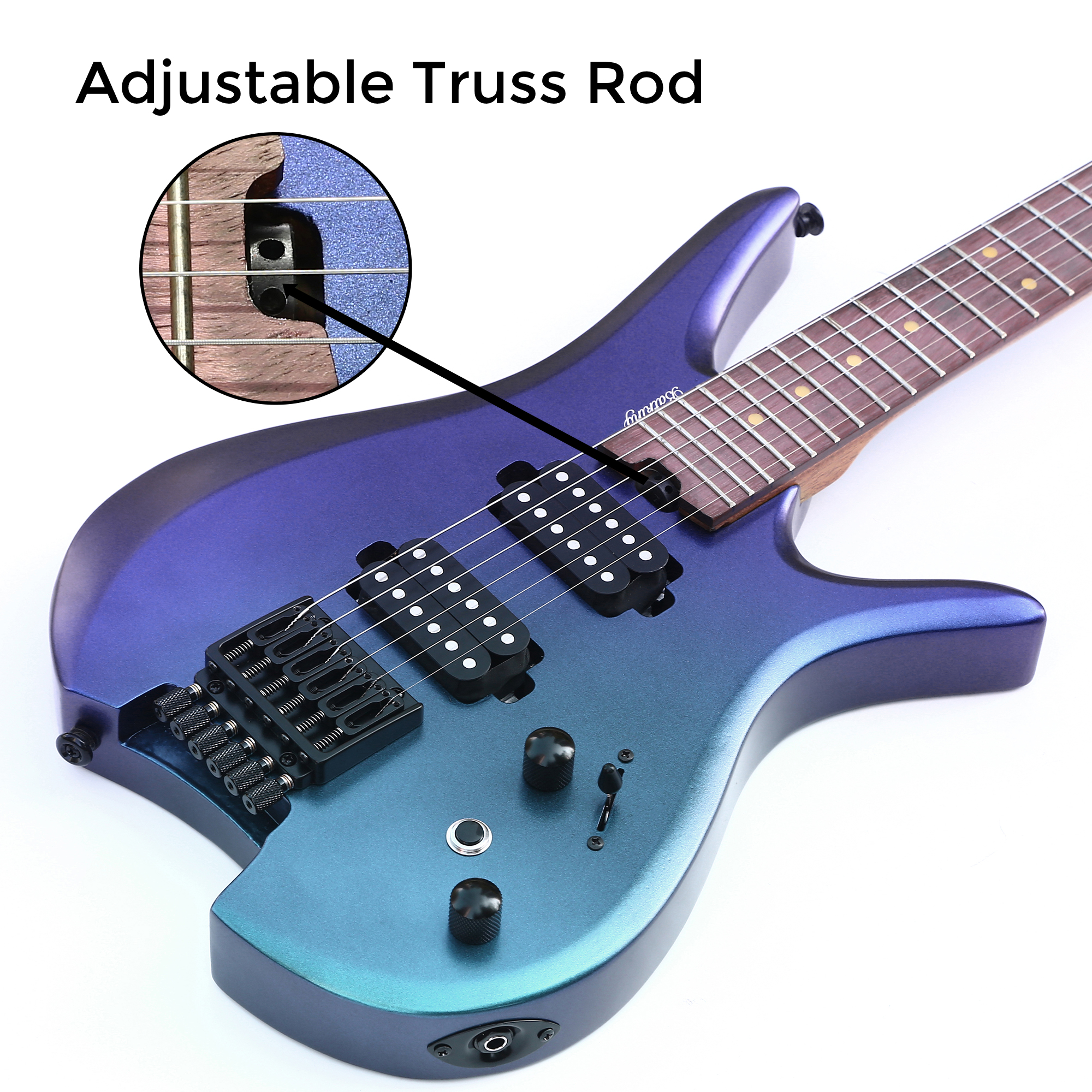 Electric Travel Headless Guitar 6 String Fix bridge Chameleon Finish with Gigbag(TCH01)