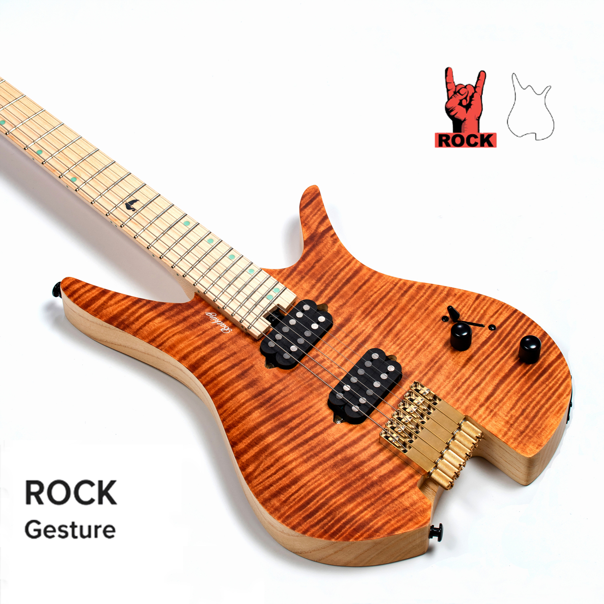 Batking 6 String Fanned Fret Headless Electric Travel Guitar with Multiscale Birdeyes Fingerboard Of Luminous Inlay
